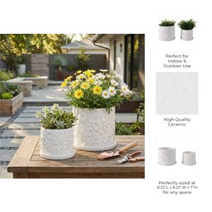 BOWENHAVEN SET OF 2 WHITE PLANTER 7 (IN) 10