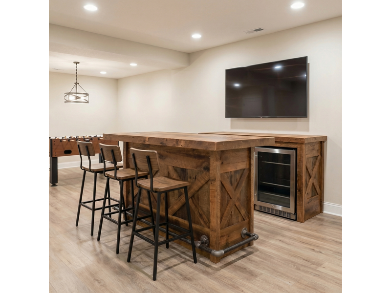 Barnwood 5-foot Bar - Artisan Top - Refrigerator Opening on Right 1