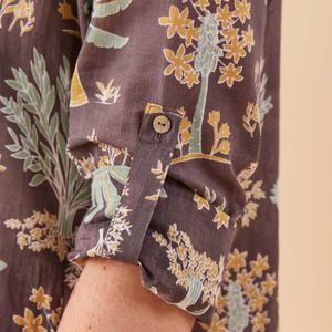 Island Grey Palm Cotton Long Shirt Dress 8