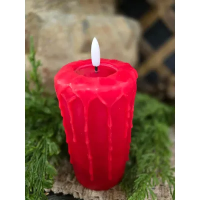 Melted Red Drip 3x6in Realistic Flame LED Candle
