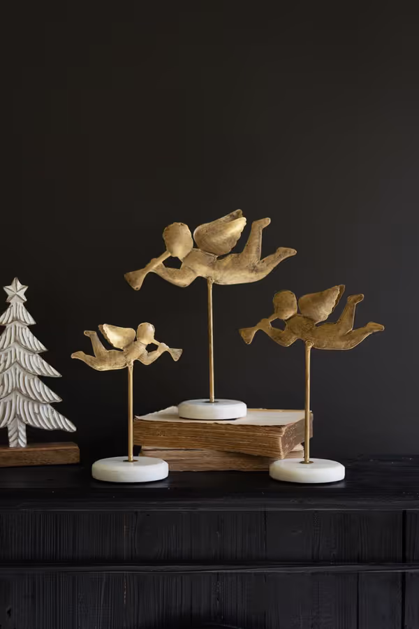 Set of 3 Tabletop Angels on Marble Bases