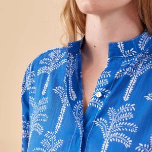 Palms Blue Cotton Long Shirt Dress 5