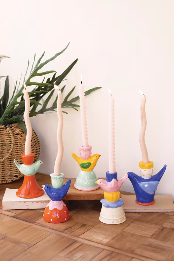 Set of 5 Ceramic Bird Taper Candle Holders