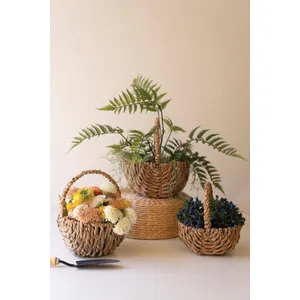 Set of 3 Woven Seagrass Baskets with Handles 1