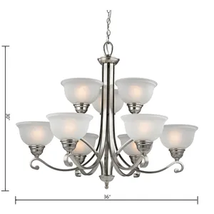Hamilton 36'' Wide 9-Light Chandelier - Brushed Nickel with White Glass 2