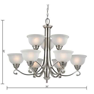 Hamilton 36'' Wide 9-Light Chandelier - Brushed Nickel with White Glass