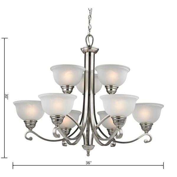 Hamilton 36'' Wide 9-Light Chandelier - Brushed Nickel with White Glass