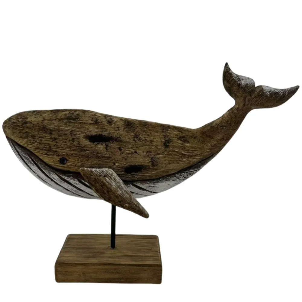9-1/2" WOOD WHALE ON STAND