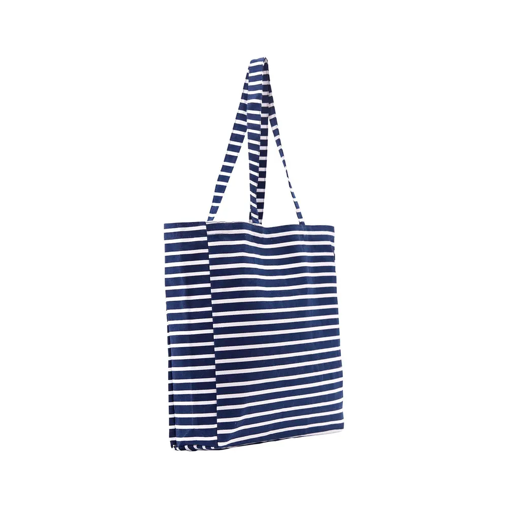 Breton Stripe Little Shopper Canvas Tote Bag