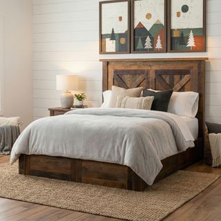 Barnwood Barndoor Platform Bed - Double
