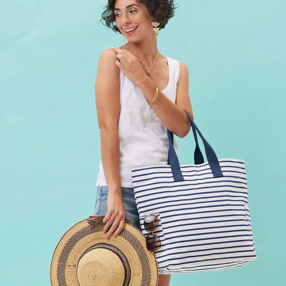 Bateau Stripe Navy Canvas Carryall Tote Bag