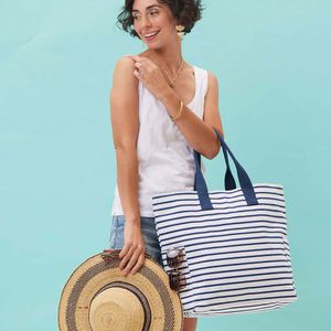 Bateau Stripe Navy Canvas Carryall Tote Bag 4