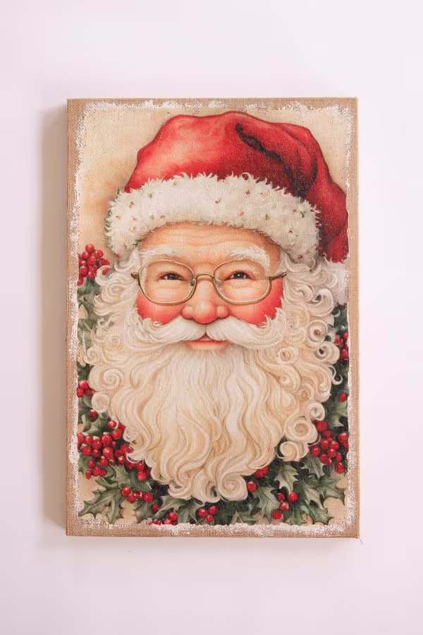 Vintage-Inspired Santa Painting on Burlap