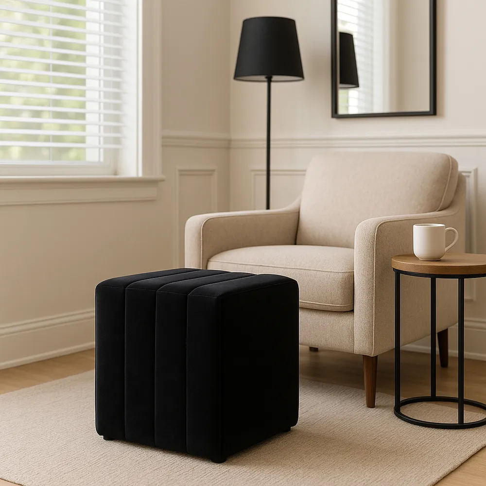 KENDALLVIEW BLACK OTTOMAN 19 (IN)