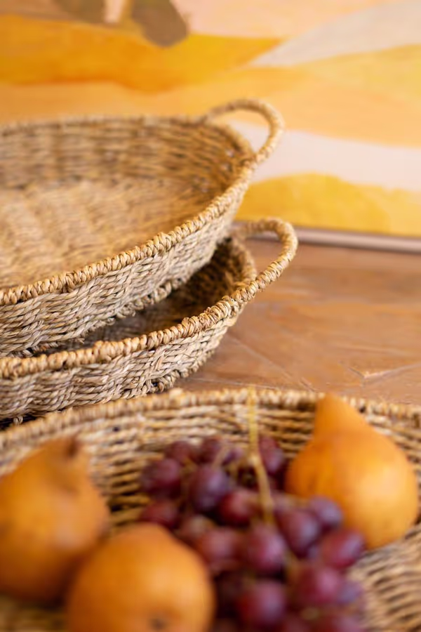 Set of 3 Woven Vine Oval Trays with Handles