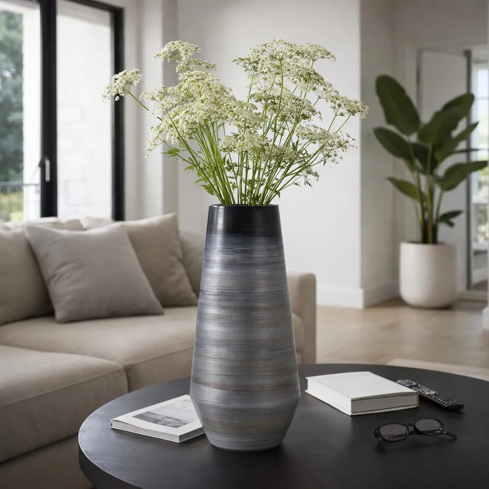 RIDERROSE GRAY GLASS VASE 15 (IN)