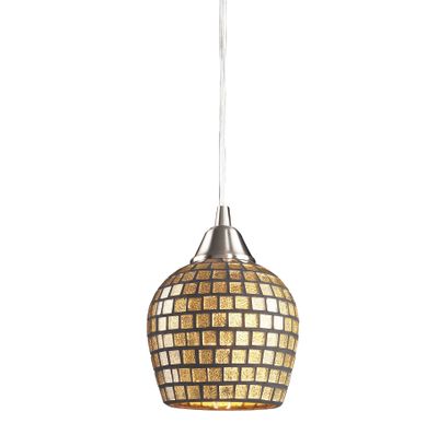 Fusion 5″ Wide 1-Light Mini Pendant - Satin Nickel with Gold Leaf Mosaic