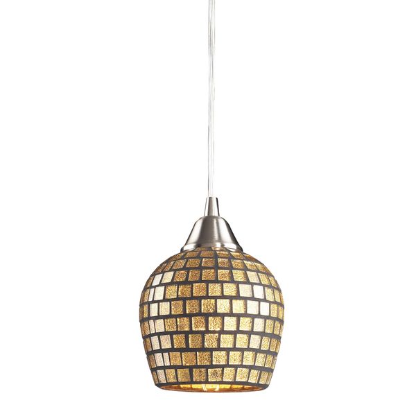 Fusion 5'' Wide 1-Light Mini Pendant - Satin Nickel with Gold Leaf Mosaic
