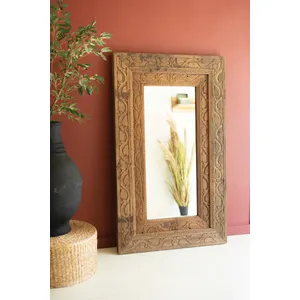 Hand-Carved Recycled Wood Framed Mirror 1