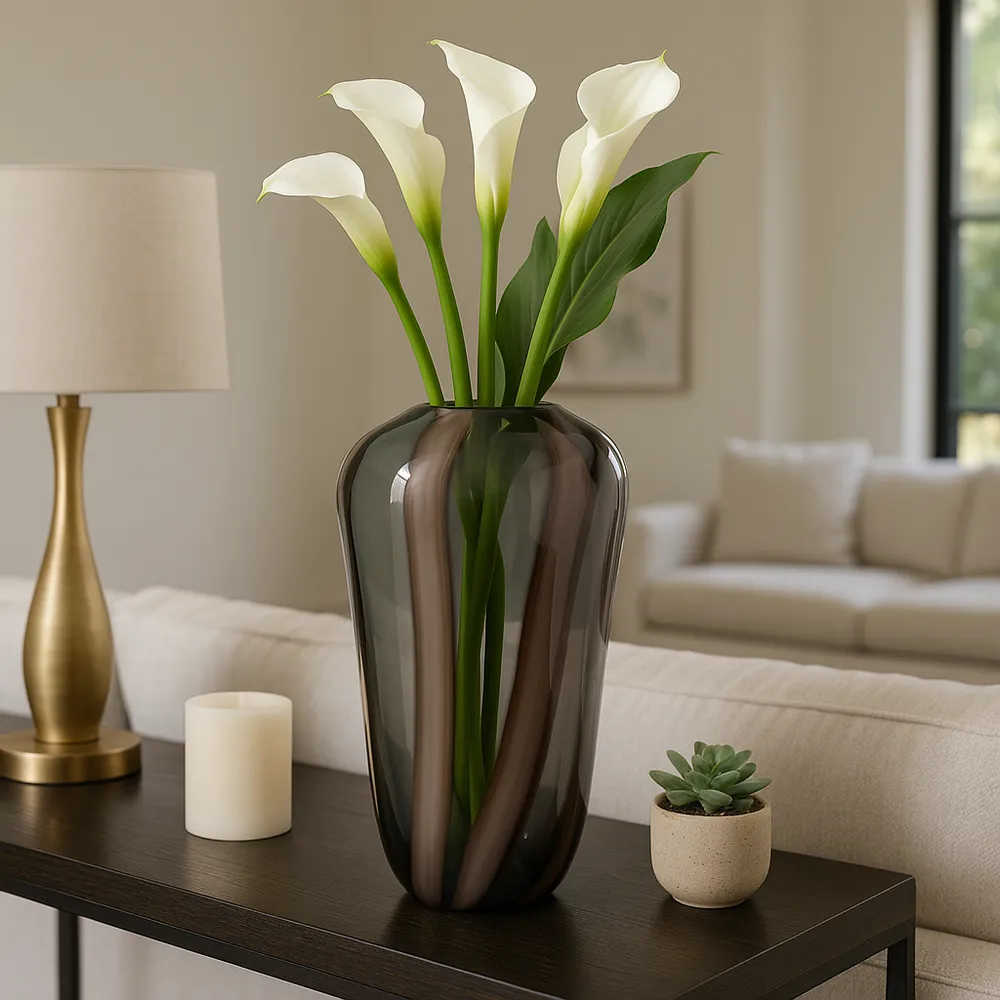 VALEBROOK BROWN GLASS VASE 13 (IN)