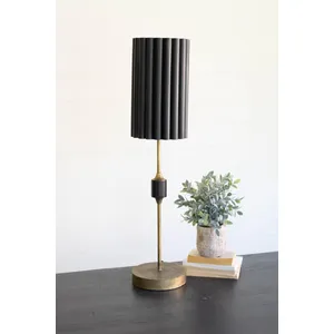 Antique Gold Table Lamp with Fluted Black Metal Shade 1
