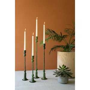 Set of 4 Forged-Iron Green Patina Taper Candle Holders 1