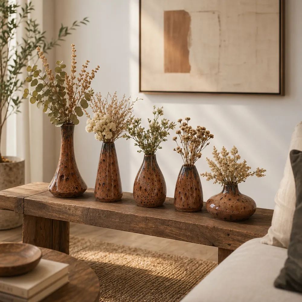 PAXTON SET OF 5 BROWN VASES 8 (IN)