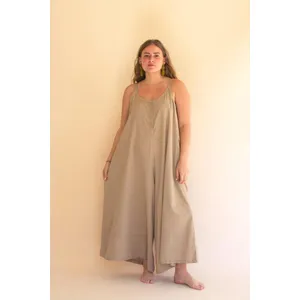 Adjustable Strap Flowy Jumper with Button Detail / Oatmeal 1