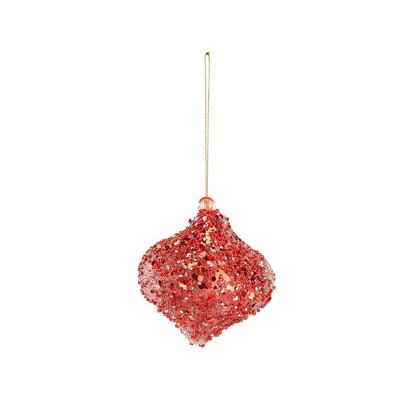 3.75" Glitter & Bead Finial Ornament - Red