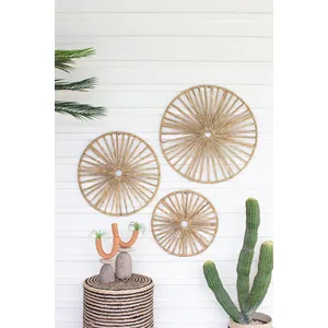 Set of 3 Spoked Seagrass and Iron Wall Art 1