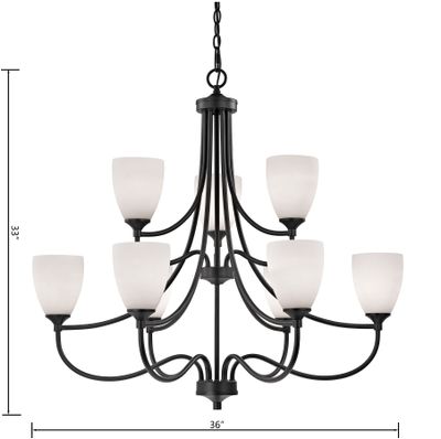 Arlington 36'' Wide 9-Light Chandelier - Oil Rubbed Bronze with White Glass