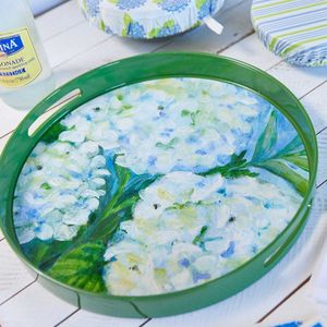 White Hydrangeas Round Lacquer Serving Tray 5
