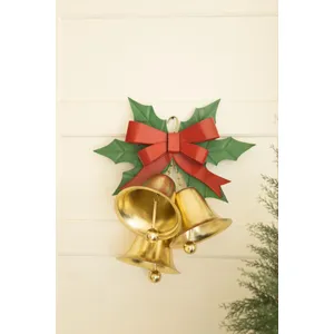 Painted Metal Christmas Bells and Holly Door Hanger 3