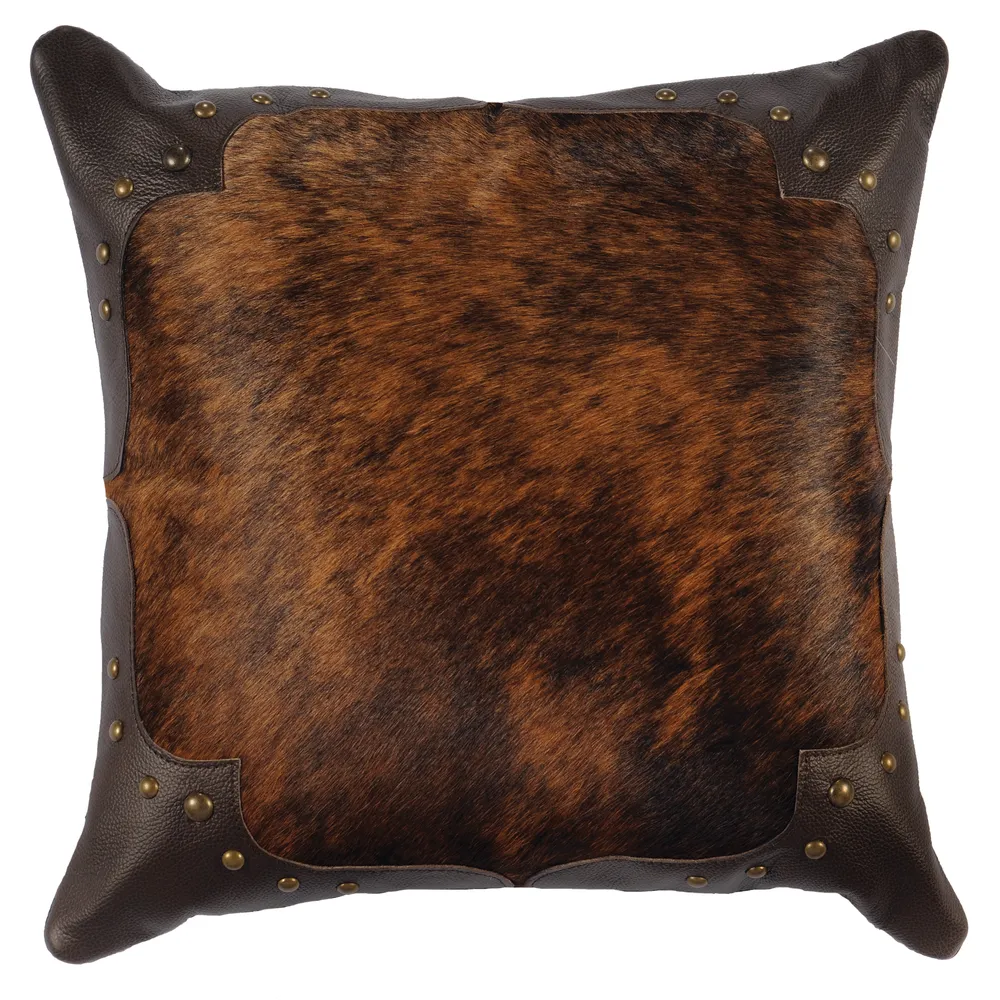 Dark Brindle Leather Pillow - Fabric Back
