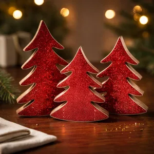 Red Enamel Christmas Tree Set of 3 6, 6.5in and 8in 1