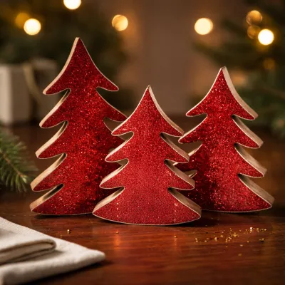 Red Enamel Christmas Tree Set of 3 6, 6.5in and 8in