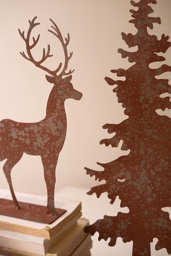 Set of 4 Rustic Metal Christmas Trees and Reindeer