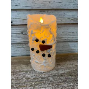 Snowman Bumpy White Moving Flame LED Candle 3in by 6in 2
