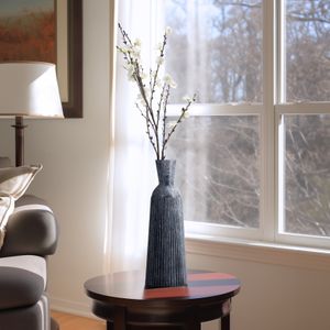 16", GROOVED GLASS VASE, BLUE 2