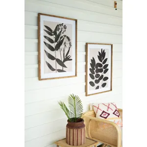 Set of 2 Framed Black Leaf Prints Under Glass 2