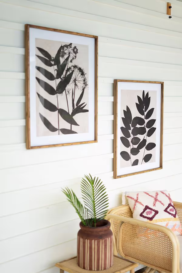 Set of 2 Framed Black Leaf Prints Under Glass