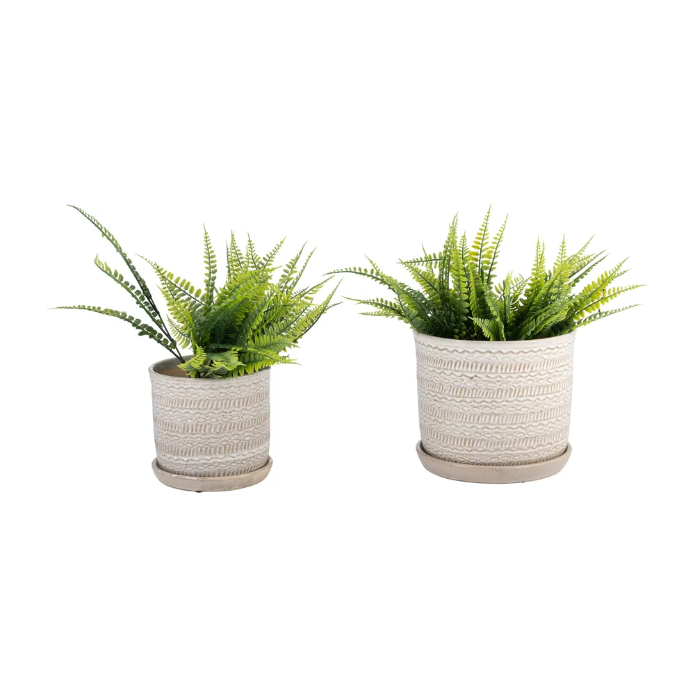 S/2  TRIBAL PLANTER 6/8" W/ SAUCER, BEIGE