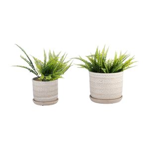 S/2  TRIBAL PLANTER 6/8" W/ SAUCER, BEIGE 5