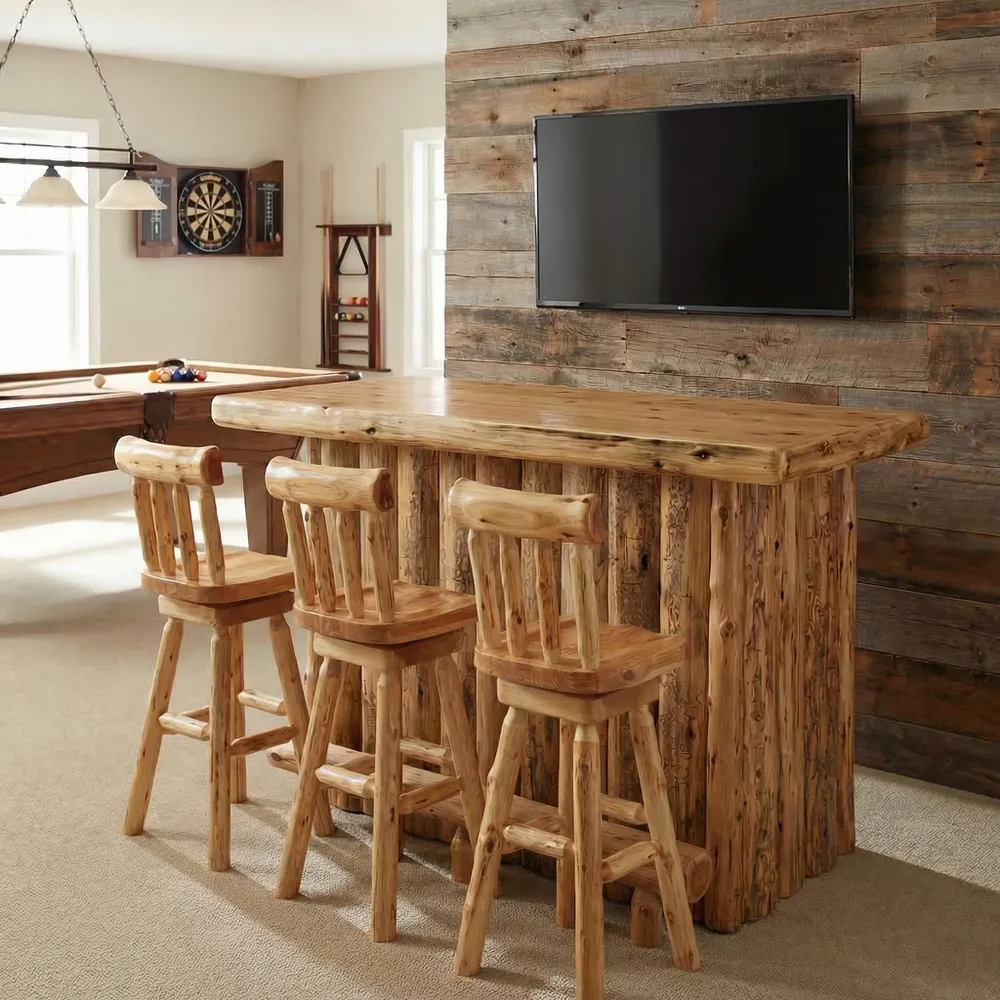Cedar Log 5-foot Bar - Coffee - Armor Finish - Fridge on Right