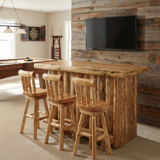 Cedar Log 5-foot Bar - Coffee - Armor Finish - Fridge on Right
