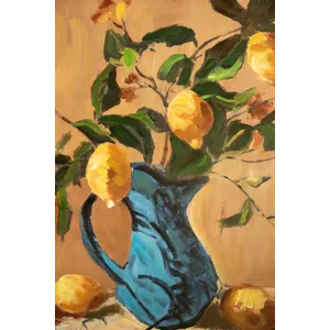 Framed Lemon Branches in a Blue Vase Painting 3