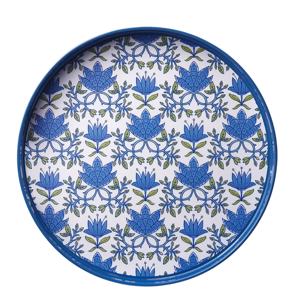 Tilly Blue  Round Lacquer Serving Tray