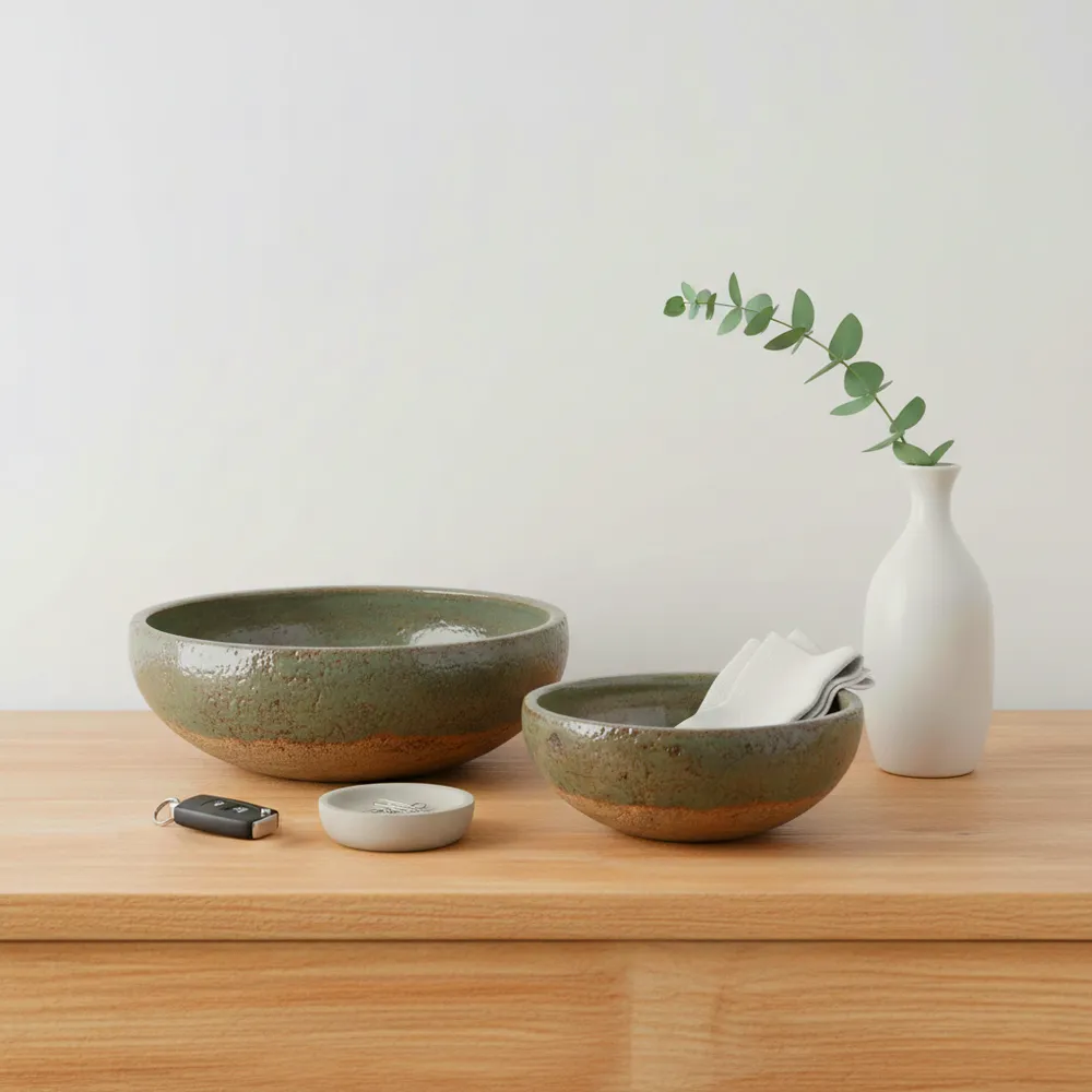 DANFORTHMILL SET OF 2 GREEN BOWLS 6 (IN)