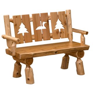 Cedar Log 4-foot Cut-out Bench with back and arms - Wood Seat - Coffee