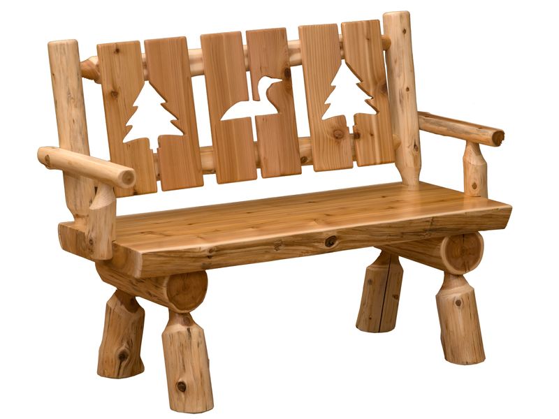 Cedar Log 4-foot Cut-out Bench with back and arms - Wood Seat - Coffee 2